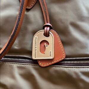 Dooney & Bourke Olive Nylon Tote with Tan Leather Trim & Charm